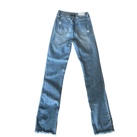 Pistola Straight Split Hem Jeans SIZE 25 High Rise Distress Denim Designer $168 - Picture 6 of 11